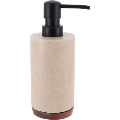 Distributeur à Savon ou Lotion en résine Beige et bois 200 ml -