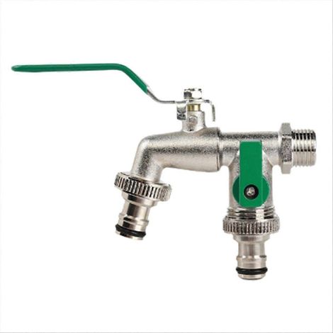Doppelt steuerbarer Gartenhahn aus Aluminiumlegierung, Ersatzadapter für den Wasserdurchfluss, Doppeldüsenhahn mit Griff, leicht zu öffnen/schließen. (1/5)