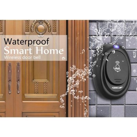 Carillon Sonnette Porte Sans Fil 315MHz LED 36 Tones Mélodies Télécommande Étanche Waterproof - NOIR (1/4)