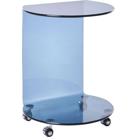 Beistelltisch MINTO Sicherheitsglas Blau mit Rädern