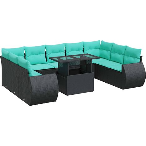 Maison Exclusive - Set Divani Giardino 10pz con Cuscini Nero in Polyrattan Acacia (1/5)