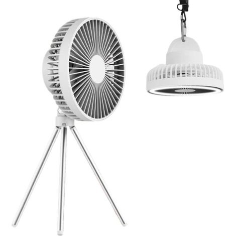 Ventilateur de bureau portable avec lampe trépied 10000mAh, rechargeable, refroidissement d'air, camping extérieur, ventilateur plafond lumineux pour voyage, tente, bureau, randonnée (1/5)