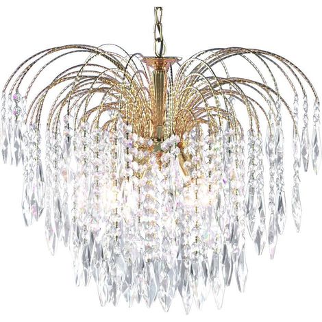 Searchlight Waterfall - Lustre à 5 ampoules or avec cristaux, E14