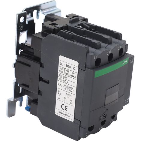 Contacteur 50 A 380 V CA, boîtier en polycarbonate, contacts en alliage d'argent, bobine en cuivre, haute sensibilité, basse tension, 1 NO, 1 NF, 24 V CA (1/5)