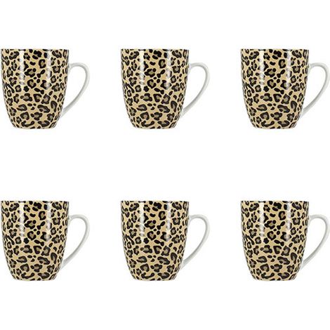 Lot de 6 mugs 35cl en porcelaine, LEOPARD
