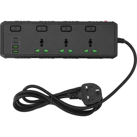 Multiprise 3000W 3 Prises Universelles 2 Ports USB 2 PD Interrupteurs Individuels Prise Sécurité UK 110‑265V (1/5)