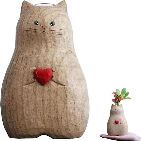 Vase en forme de chat fait à la main, décoration de vase de chat d'amour, artisanat en résine, figurine de chat en résine faite à la main, pour affichage de fleurs, 15 cm x 10 cm (1/5)