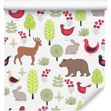 Papel pintado con alegres animales del bosque para salón y dormitorio, 50x1000 cm. (1/5)