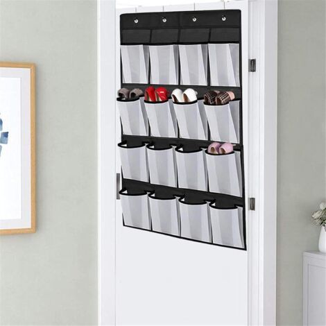 Sollbry Organiseur de chaussures à suspendre sur porte 16 grandes poches La porte avec 4 crochets solides en métal Pochette de rangement multifonction pour homme et femme (1/5)