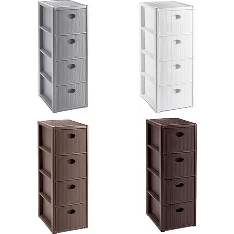 Cassettiera slim salvaspazio 4 cassetti mobile stretto per bagno cucina ufficio portaoggetti in plastica - colorigenerali: MARRONE