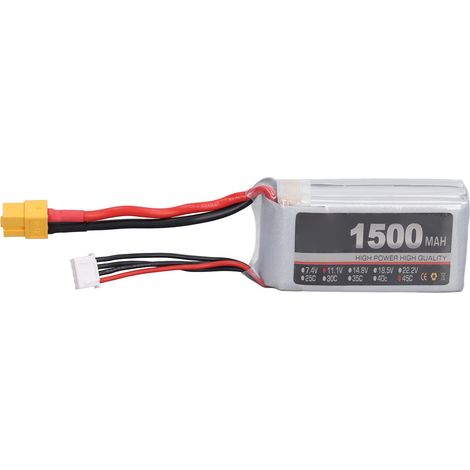 Batterie LiPo 11.1V 1500mAh 45C 3S pour drone FPV course, quadcoptère, hélicoptère, avion RC et bateau RC (1/5)