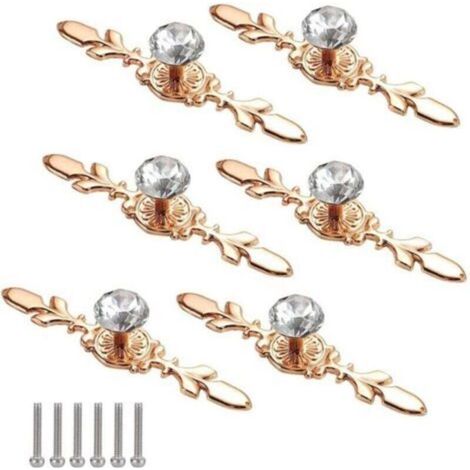 Bouton de Porte Diamant 6 Pièces Boutons de Porte en Cristal Doré Bouton de Meuble Poignee de Meuble Diamant Boutons en Cristal de Diamant pour Déco