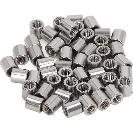 50 écrous de raccordement pour connecteurs à barres rondes, acier inoxydable 304, filetage intérieur M6x1,0, 10 pièces, L11 mm