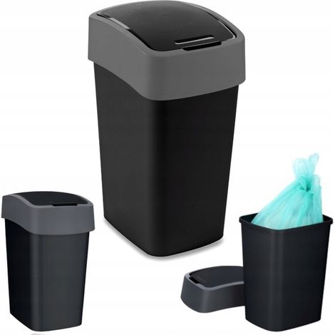 CURVER Pattumiera con coperchio basculante da 25 litri - Pattumiera ribaltabile - Per cucina, ufficio, bagno - 26 x 34 x 47 cm - Grigio / Nero (1/3)