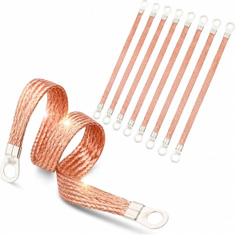 8 Câbles de Masse 30cm et Bande de Mise à la Terre, Câble de Masse Auto pour Moteur, câble de masse auto Adapté aux Moteurs Haute Performance Automobile, Tresse en Cuivre pour Mise à la Terre (1/5)