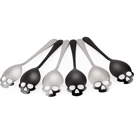 Cuillères à café et à thé en forme de crâne, lot de 3 cuillères à thé au design tendance et élégant (noir et argent) (1/5)