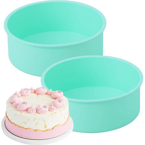 Lot de 2 Moule Gateau Silicone Rond 20cm, Antiadhésif Moule Layer Cake, Moules à Gâteau Rond en Silicone Sans BPA, Moules à Pâtisserie Réutilisables pour Gâteau au éponge, Fromage et D'anniversaire