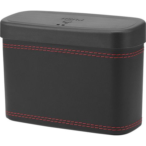 Cestino - Cestino per auto - Mini cestino - Cestino con coperchio - Scatola portaoggetti multifunzionale - Scatola portaoggetti - Per sedile posteriore e portiera - Schienale sedile auto - Nero (1/5)