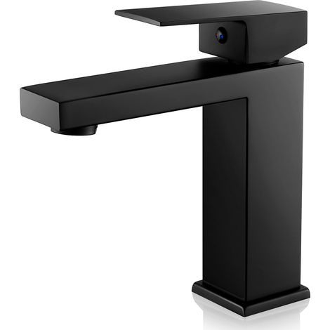 Robinet de salle de bain noir, robinet de lavabo mitigeur monocommande lavabo carré salle de bain mitigeur en acier inoxydable (1/5)