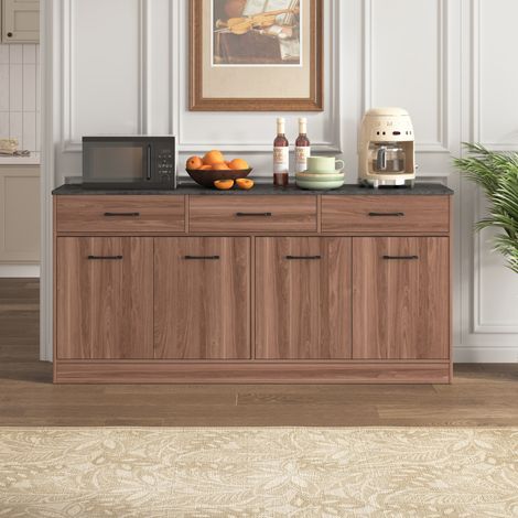 Sideboard 160/37/76,5 cm effetto noce con 3 cassetti, piano effetto cemento e ripiani regolabili (1/5)