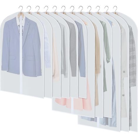 Set mit 12 atmungsaktiven PEVA-Staubschutzhüllen mit durchgehendem Reißverschluss zur Organisation Ihrer Garderobe, 3 Größen