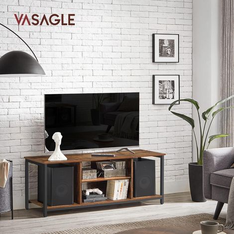 Vasagle – Meuble TV industriel 120 x 40 x 50 cm pour téléviseurs jusqu'à 60 pouces – Panneaux d'aggloméré et acier – 2 étagères ouvertes – Marron rustique et noir