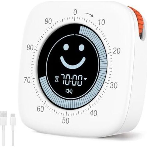 Temporizador visual de 100 minutos, temporizador Pomodoro con pantalla de carita sonriente, ajuste rápido mediante deslizador, modos silencioso y de vibración, volumen ajustable, temporizador de corta