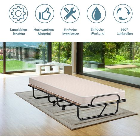 Portable guest bed on wheels with memory foam mattress 80 x 190 x 33 cm light beige made in Italy (1/5)