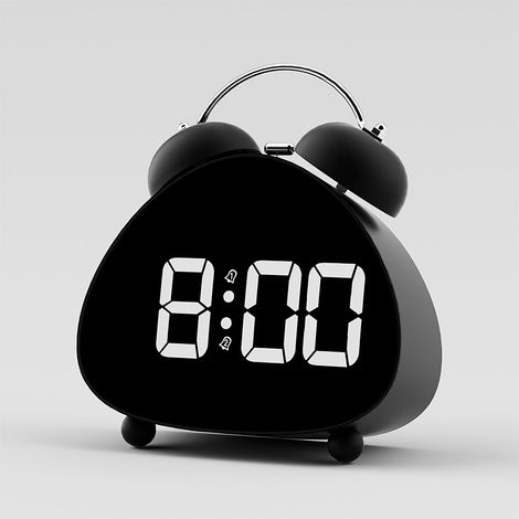 Réveil numérique à double cloche, joli triangle, réveil de chevet pour adultes qui dorment lourd, horloge de bureau silencieuse à piles, petite horloge de table pour chambre à coucher, salon (noir) (1/5)