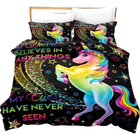 Parure de lit Licorne, housse de couette hypoallergénique en microfibre avec fermeture éclair, 200 x 200 cm (1/5)