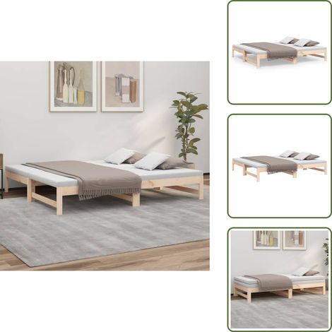 Tagesbett Ausziehbar 2x(75x190) cm Massivholz Kiefer - Holzbett - Kiefernholz - Gästebett - Schlafsofa - Ausziehbett
