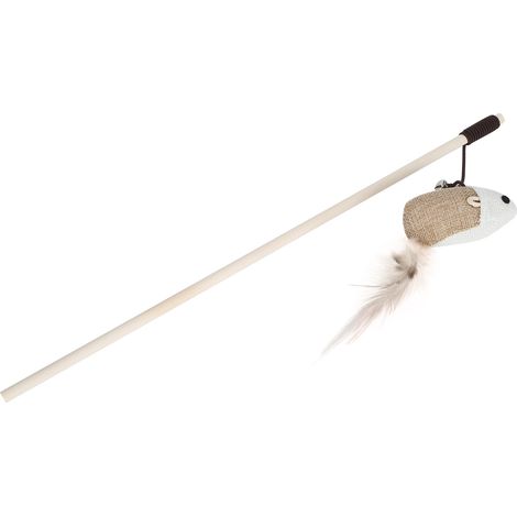 Baguette en bois amusante pour chat, jouet pour souris avec grelot et plume en lin. (1/5)