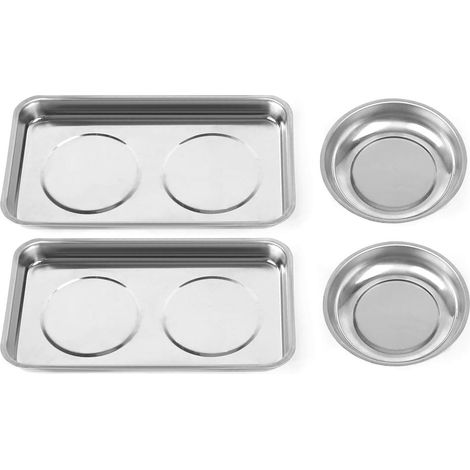 Juego de 4 Bandejas Imantadas de acero inoxidable Redonda y rectangular Para Tornilleria, Piezas, 150mm y 240mm (1/5)