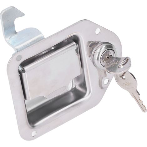 Loquet de poignée de boîte à outils avec deux clés, cadenas à palette argenté en acier inoxydable 304, convient aux camions, camping-cars, remorques, VTT et véhicules polyvalents. (1/5)