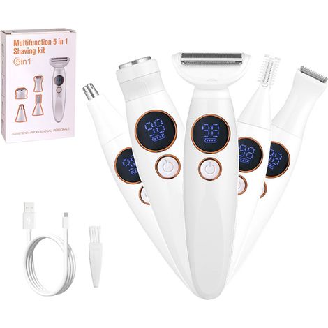 Rasoir Electrique Femme,5 en 1 Tondeuse Femme Intime, Tondeuse Maillot , Pour le Les Aisselles, Le Bikini, Les Sourcils et Le Nez (1/5)