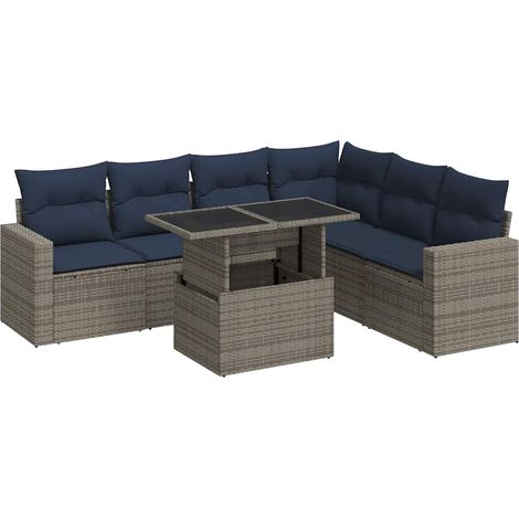 vidaXL Set Divani da Giardino con Cuscini 7pz Nero Polyrattan Acacia (1/5)