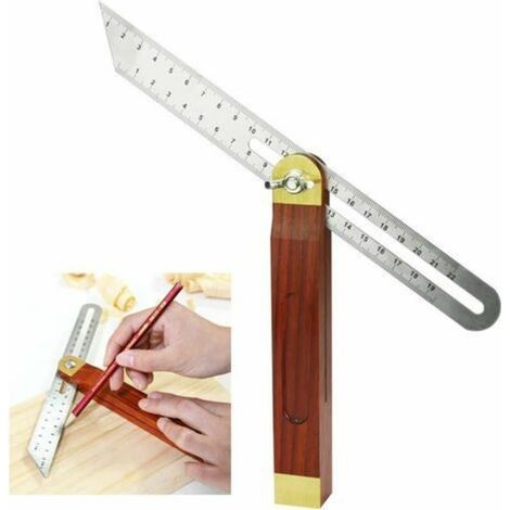 200mm Stainless Steel and Wood Sliding Bevel Square with Handle, 0-360 Degree Adjustable, Durable, Double-Sided, for Engineers, Drafters, and Carpenters (1/5)