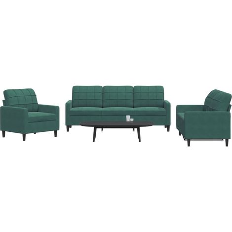 Juego de sofás con cojines 3 piezas terciopelo verde oscuro vidaXL (1/5)