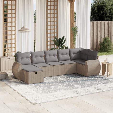 Juego de sofás jardín con cojines beige mezcla 7 pzas ratán PE vidaXL (1/4)