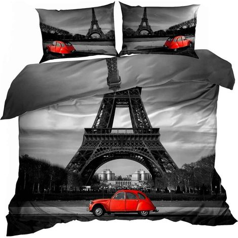 Juego de cama de satén de algodón 3D Torre Eiffel 160x200cm (1/3)