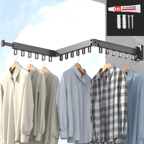 Porte-vêtements Étendoir à Linge Mural rétractable avec Crochets, Rotatif à 360 °, tri-Pliable pour Balcon, buanderie, Salle de Bain (1/5)