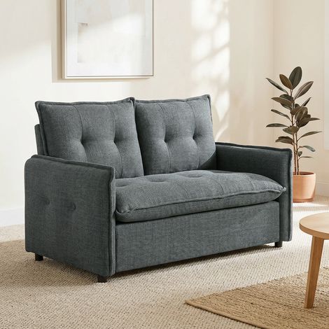 Canapé 2 places, canapé de salon moderne 131 cm avec assise rembourrée, coussins à ressorts, tissu en lin, gris foncé (1/5)