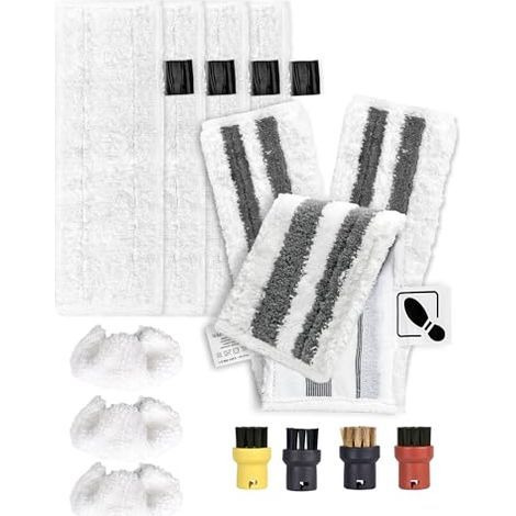 [JAMAIS UTILISÉ] Lot de 14 pour Nettoyeur Vapeur Karcher Accessoires pour Nettoyeur Vapeur Karcher SC2 SC3 SC4 SC5 Easyfix 4 Lingettes de Sol 3 Patins de Ponçage 3 Lingettes à Main Buse 4 Brosses Rond (1/5)