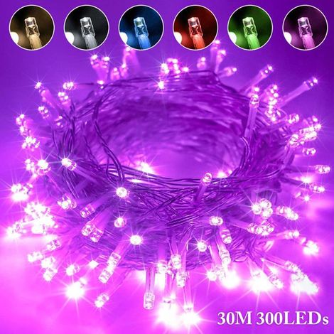 1 Guirlande Lumineuse,300 LEDs,30M,Câble Transparent,Violet,IP44,Noël Mariage Jardin