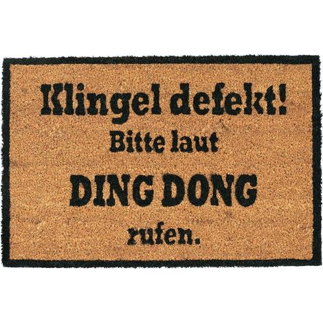 Paillasson fibre de coco DING DONG 40 x 60 cm tapis d'entrée porte extérieur antidérapant PVC, nature/noir (1/5)