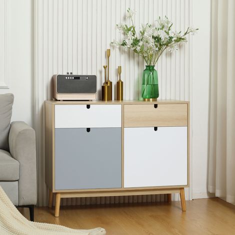 Meuble multifonction de style nordique. Meuble à deux portes avec tiroirs pour la cuisine et l'entrée. 100 x 40 x 79,5 cm. Multicolore.