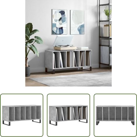 Rangement disques -  Armoire à disques gris béton 100x38x48 cm bois d'ingénierie (1/5)