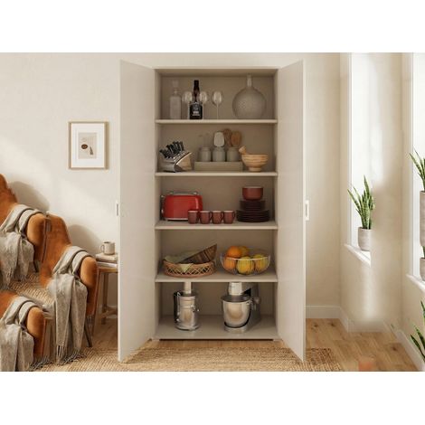 Dmora - Mehrzweckschrank Dabalor, Linearschrank mit 2 Flügeltüren, Kleiderschrank mit 4 verstellbaren Einlegeböden, Modernes Schuhregal, 100% Made in Italy, 90x45h195 cm, Beton und Weiß (1/5)