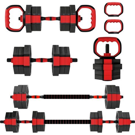 Set d'haltères 6-en-1 20 kg, haltères et barre modulables pour musculation à domicile (1/5)