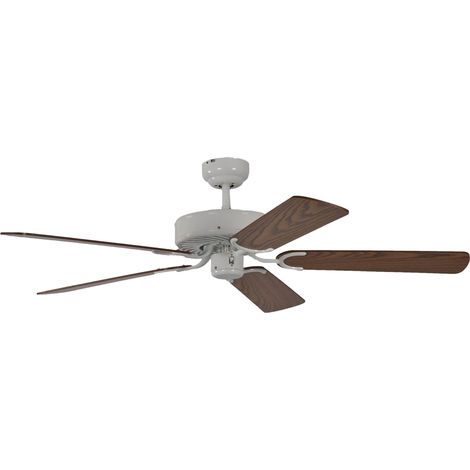Ventilateur de plafond sans éclairage, blanc laqué, pâles réversibles chêne / osier, 132 cm (1/5)